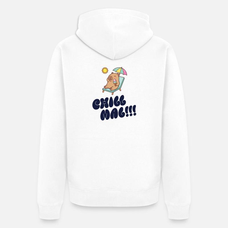 Sonnenbär am Strand mit Eis - Unisex Premium Bio Zip Hoodie - Weiß