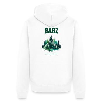Harz - Wo Legenden leben, Waldliebe Wander Shirt - Unisex Premium Bio Zip Hoodie - Weiß - Hinten - Thijin (182cm)