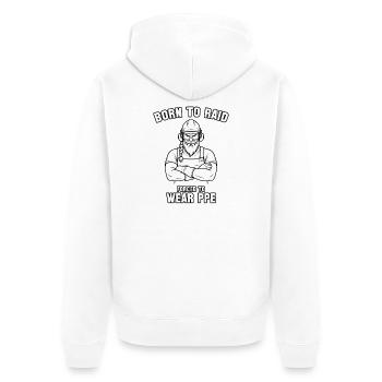 Geboren zum Überfall, gezwungen, PSA zu tragen - Unisex Premium Bio Zip Hoodie - Weiß - Hinten - Thijin (182cm)