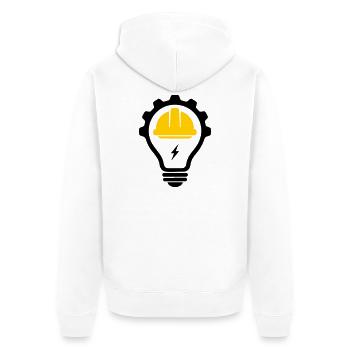 Elektriker Bauhelm Blitz und Glühbirne - Unisex Premium Bio Zip Hoodie - Weiß - Hinten - Thijin (182cm)