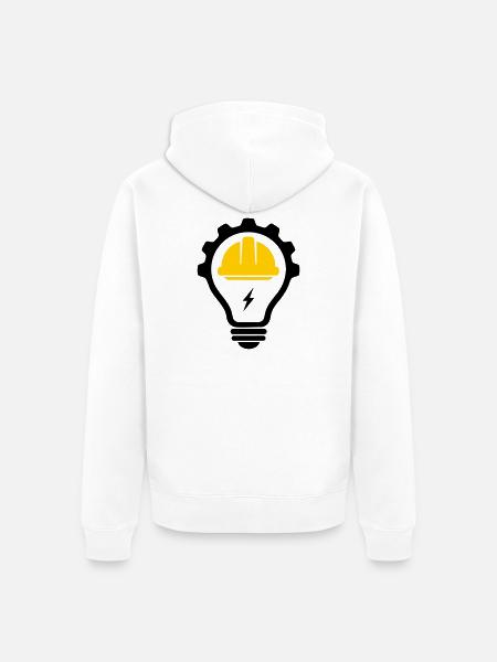Elektriker Bauhelm Blitz und Glühbirne - Unisex Premium Bio Zip Hoodie - Weiß