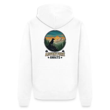Wandern – Outdoor-Abenteuer – Abenteuer erwartet dich - Unisex Premium Bio Zip Hoodie - Weiß - Hinten - Thijin (182cm)