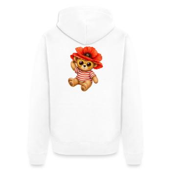 Petit ours en peluche mignon avec un chapeau de coquelicot et des lunettes florales - Veste à capuche bio Premium Unisexe - blanc - Dos - Thijin (182cm)