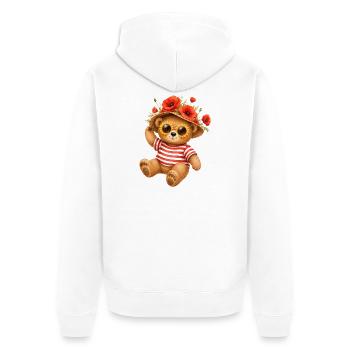 Cute Bear in Summer with Poppies Hat - Unisex Premium Organic Zip Hoodie - white - Back - Thijin (182cm)