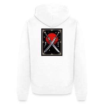 Crimson Sun Doppelklingen - Unisex Premium Bio Zip Hoodie - Weiß - Hinten - Thijin (182cm)