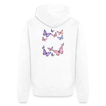 Lila Liebe: Schmetterlingszauber - Unisex Premium Bio Zip Hoodie - Weiß - Hinten - Thijin (182cm)