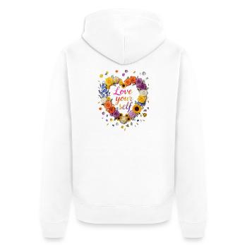 Love Your Self Blütenherz Design - Unisex Premium Bio Zip Hoodie - Weiß - Hinten - Thijin (182cm)