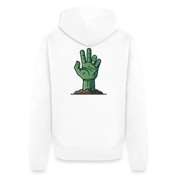 Grüne Zombie-Hand taucht aus dem Boden auf - Unisex Premium Bio Zip Hoodie - Weiß - Hinten - Thijin (182cm)