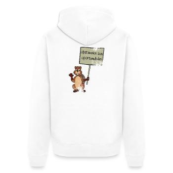 Hindernisse sind Chancen - Biber sieht nur Chancen - Unisex Premium Bio Zip Hoodie - Weiß - Hinten - Thijin (182cm)