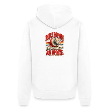 Gebaut, bevor alles überarbeitet werden musste – Retro H - Unisex Premium Bio Zip Hoodie - Weiß - Hinten - Thijin (182cm)