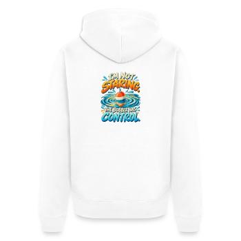 Hypnotisiert vom Bobber – lustiger Angelhumor - Unisex Premium Bio Zip Hoodie - Weiß - Hinten - Thijin (182cm)