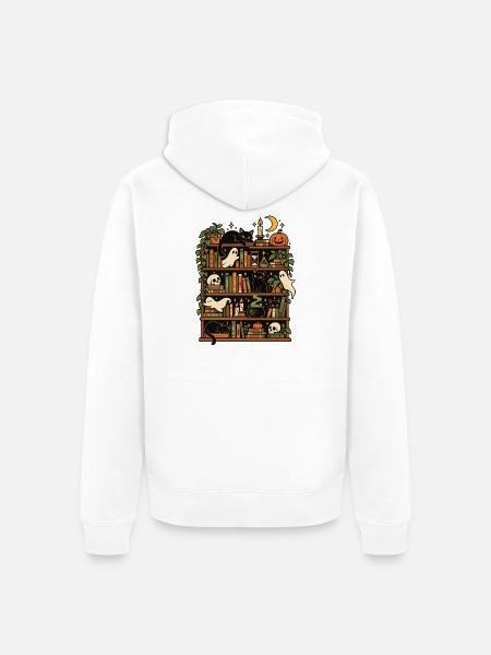 Spuk im Bücherregal - Unisex Premium Bio Zip Hoodie - Weiß