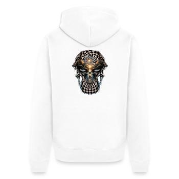 Surreales Schädelgesicht mit Spiegelmuster - Unisex Premium Bio Zip Hoodie - Weiß - Hinten - Thijin (182cm)