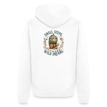 Kleine Schritte, wilde Träume - Unisex Premium Bio Zip Hoodie - Weiß - Hinten - Thijin (182cm)