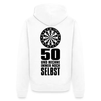 50 und rechne immer noch selbst Darts Geburtstag - Unisex Premium Bio Zip Hoodie - Weiß - Hinten - Thijin (182cm)