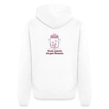 Heute sammle ich gute Momente - Unisex Premium Bio Zip Hoodie - Weiß - Hinten - Thijin (182cm)