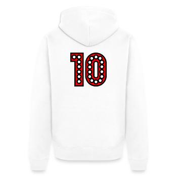 10. 10 YEARS. 10th ANNIVERSARY. 10 YEAR ANNIVERSARY. - Unisex Premium Organic Zip Hoodie - white - Back - Thijin (182cm)