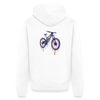 Psychedelisches Downhill-Bike – Tropfender Neon-St - Unisex Premium Bio Zip Hoodie - Weiß - Hinten - Thijin (182cm)