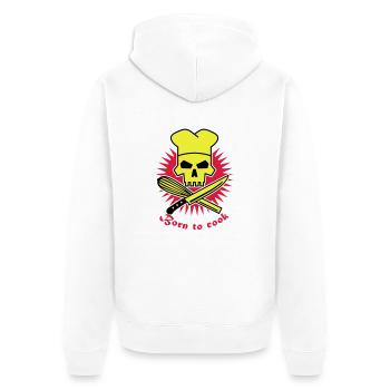 born_to_cook_3c - Unisex Premium Bio Zip Hoodie - Weiß - Hinten - Thijin (182cm)