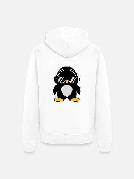 Pinguin mit Kopfhörer - Unisex Premium Bio Zip Hoodie - Weiß