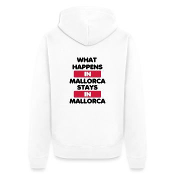 What Happens in Mallorca stays in Mallorca - Unisex Premium Bio Zip Hoodie - Weiß - Hinten - Thijin (182cm)