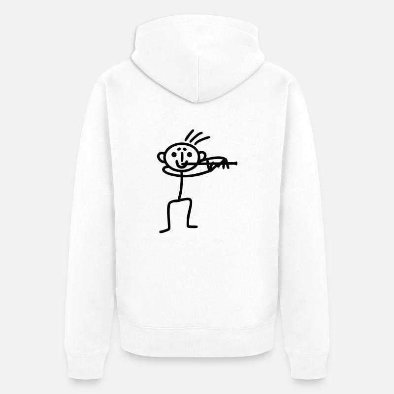 Strichmännchen Querflöte - Unisex Premium Bio Zip Hoodie - Weiß