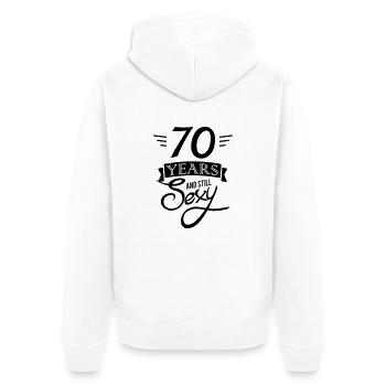 70 years and still sexy - Unisex Premium Bio Zip Hoodie - Weiß - Hinten - Thijin (182cm)