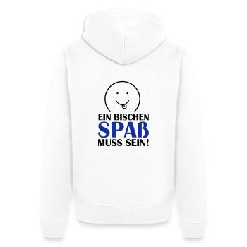 (spass_muss_sein_02) - Unisex Premium Bio Zip Hoodie - Weiß - Hinten - Thijin (182cm)
