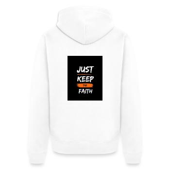 just keep the faith - Unisex Premium Bio Zip Hoodie - Weiß - Hinten - Thijin (182cm)