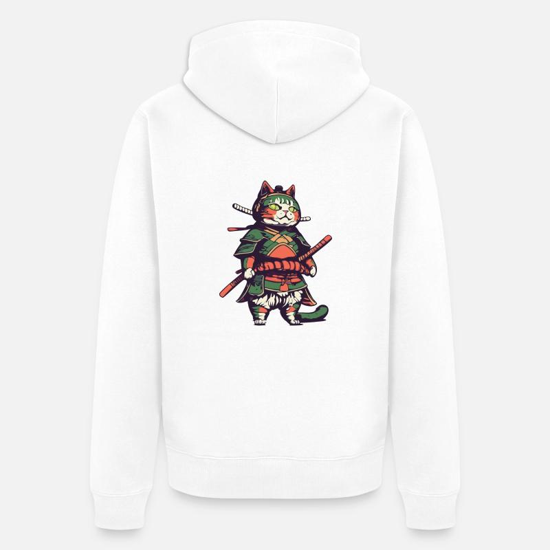 Chat samouraï - Veste à capuche bio Premium Unisexe - blanc