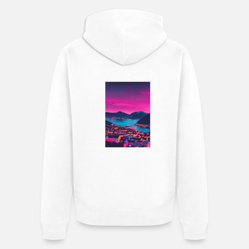Ville au coucher du soleil - Veste à capuche bio Premium Unisexe - blanc