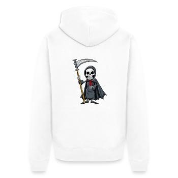 der kleine Tod persönlich- Sensemann - Unisex Premium Bio Zip Hoodie - Weiß - Hinten - Thijin (182cm)