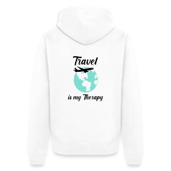 travel is my therapy - Unisex Premium Organic Zip Hoodie - white - Back - Thijin (182cm)