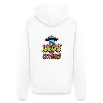 Die UFOs kommen - Unisex Premium Bio Zip Hoodie - Weiß - Hinten - Thijin (182cm)
