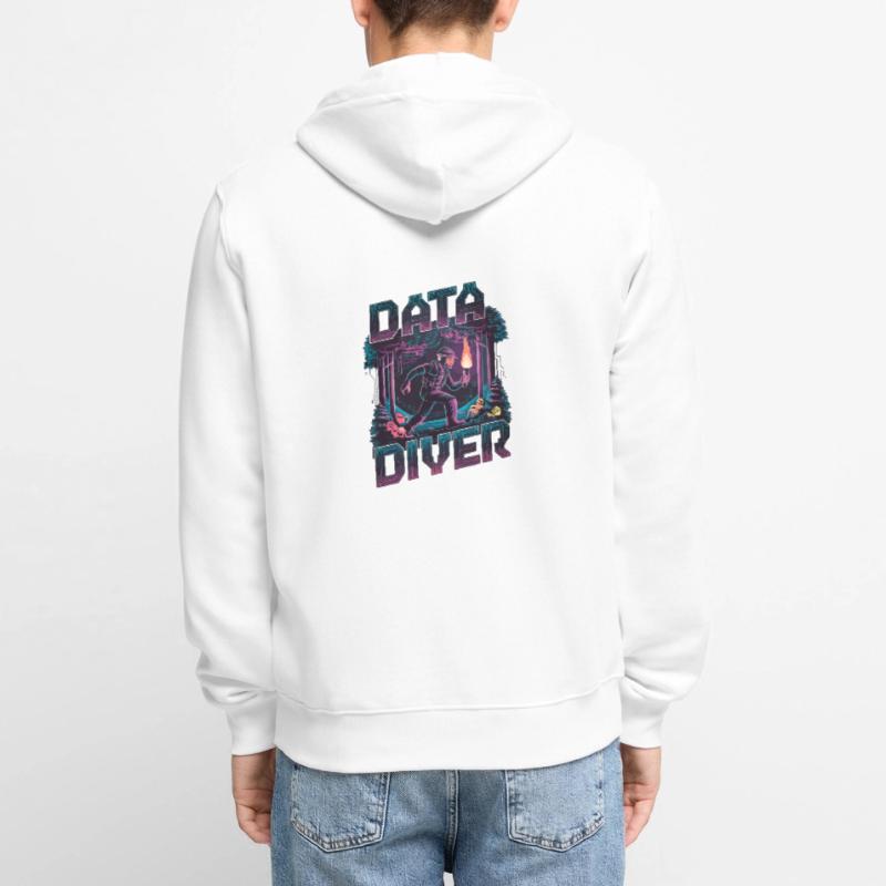 Data Diver Cyber Explorer Retro Tech Artwork Unisex Premium Organic Zip Hoodie