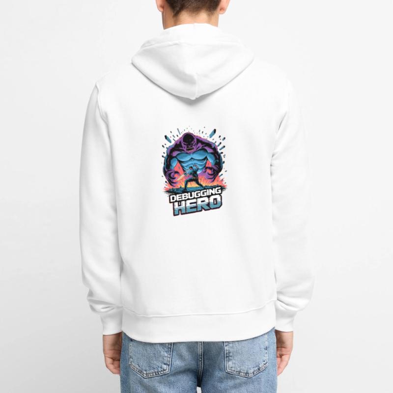 Debugging Hero – Epic Battle Against Code Monsters Unisex Premium Organic Zip Hoodie