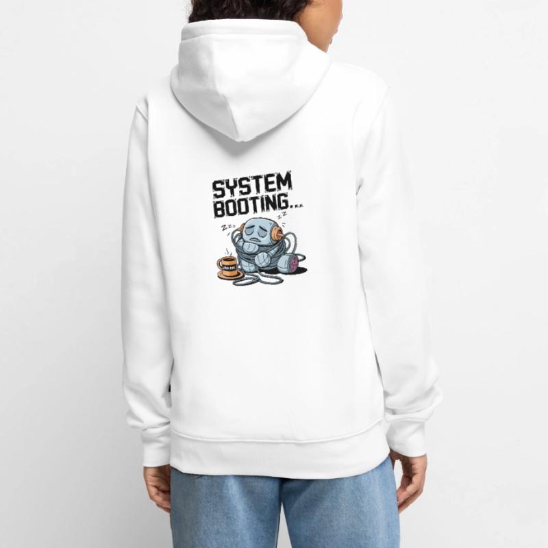 Sleepy Robot Booting with Java.exe Coffee – Funny Unisex Premium Organic Zip Hoodie