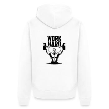 Hard Work - Fitness Motivation - Unisex Premium Bio Zip Hoodie - Weiß - Hinten - Thijin (182cm)