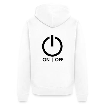 ON / OFF - Unisex Premium Bio Zip Hoodie - Weiß - Hinten - Thijin (182cm)