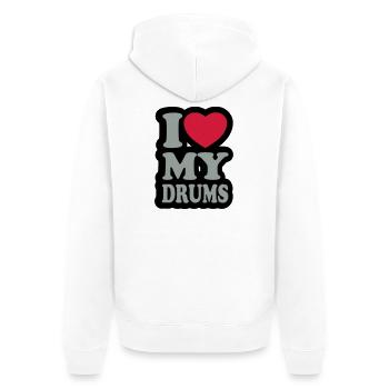 I love my drums - Ich liebe meine Trommeln - Unisex Premium Bio Zip Hoodie - Weiß - Hinten - Thijin (182cm)
