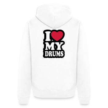 I love my drums - Ich liebe meine Trommeln - Unisex Premium Bio Zip Hoodie - Weiß - Hinten - Thijin (182cm)