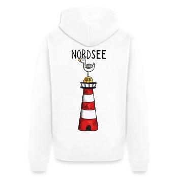 Nordsee Leuchtturm - Möwe - Comic - Geschenk - Unisex Premium Bio Zip Hoodie - Weiß - Hinten - Thijin (182cm)