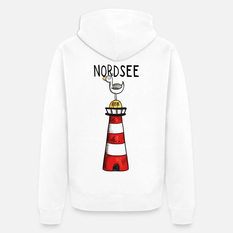 Nordsee Leuchtturm - Möwe - Comic - Geschenk - Unisex Premium Bio Zip Hoodie - Weiß