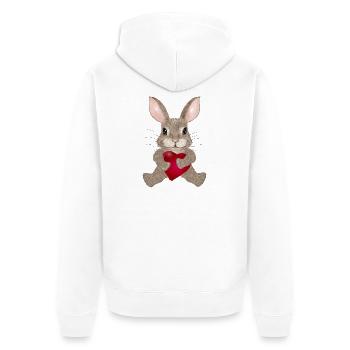 putziges Kaninchen mit Herz zum Valentinstag - Unisex Premium Bio Zip Hoodie - Weiß - Hinten - Thijin (182cm)