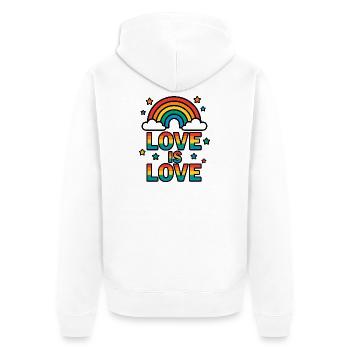Bunter Regenbogen mit Liebesbotschaft - Unisex Premium Bio Zip Hoodie - Weiß - Hinten - Thijin (182cm)
