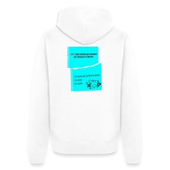 Humorvolles Zitat Morgen eines mürrischen Mannes - Unisex Premium Bio Zip Hoodie - Weiß - Hinten - Thijin (182cm)