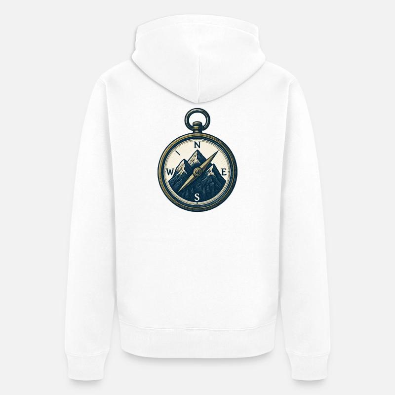 Compass Mountain Trek Azimut Wandergeschenk - Unisex Premium Bio Zip Hoodie - Weiß