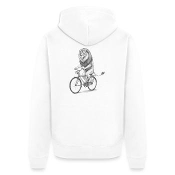 Lion Rider monochromes Fahrrad - Unisex Premium Bio Zip Hoodie - Weiß - Hinten - Thijin (182cm)