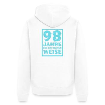 Weisheit 98 - Unisex Premium Bio Zip Hoodie - Weiß - Hinten - Thijin (182cm)