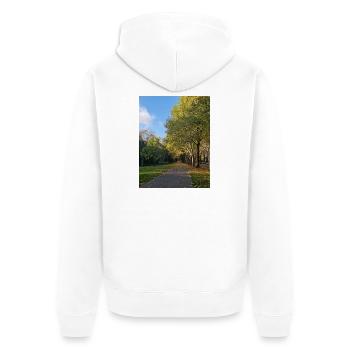 Herbstpfad durch Lauballee - Unisex Premium Bio Zip Hoodie - Weiß - Hinten - Thijin (182cm)